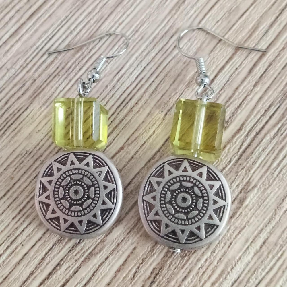 Hand Crafted silver plated compass statement earrings drop earrings Y2k Era